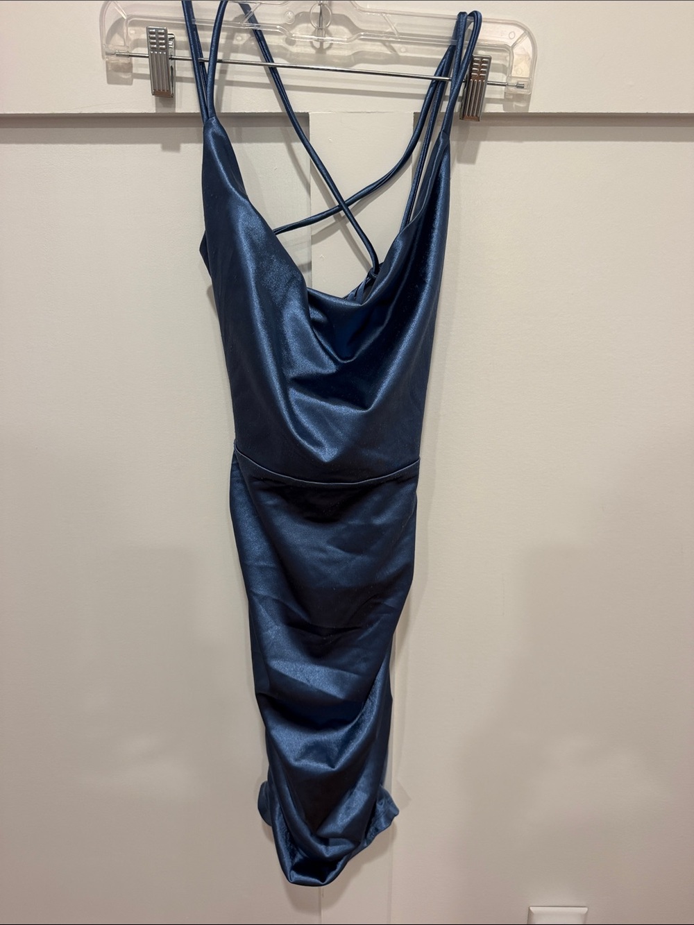 Windsor Satin Cowl Neck Mini Dress in Navy Blue perfect for Homecoming